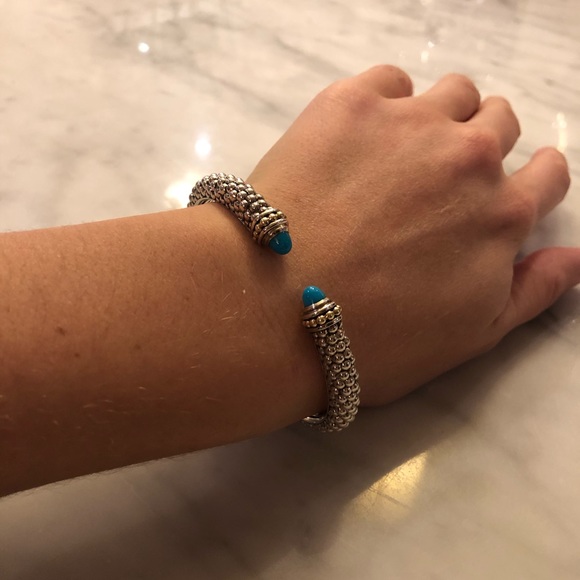 Lagos Turquoise Gemstone Cuff Bracelet - Picture 9 of 11